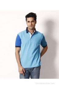 Wills Lifestyle Vista Blue Cotton Polo T Shirt